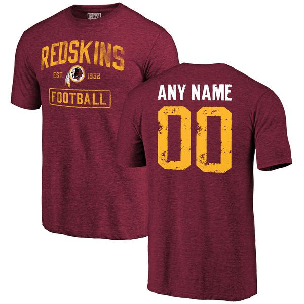 Men Burgundy Washington Redskins Distressed Custom Name and Number Tri-Blend Custom NFL T-Shirt->nfl t-shirts->Sports Accessory